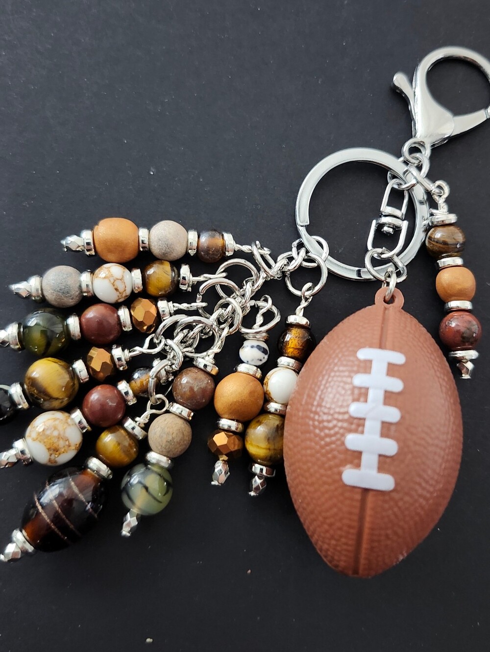Football Purse Charm or Keychain Tigers Eye Jasper Agate Handcrafted